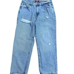 Guess high waist wide leg jeans light wash distressed Y2K